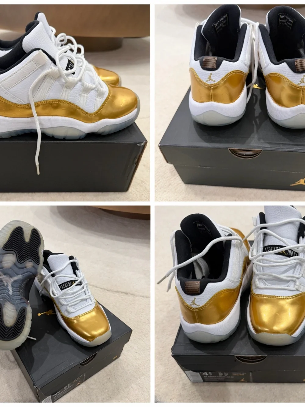 Jordan Kids White and Gold Low-Top Sneakers